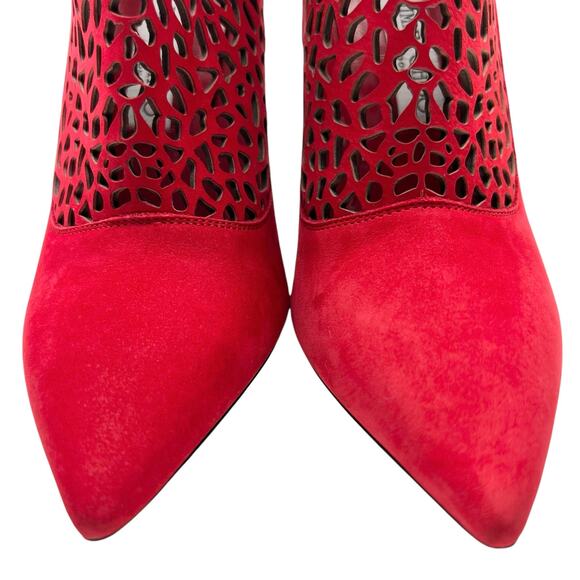 JIMMY CHOO Maurice 100mm Laser Cut Suede Ankle Boots EU 38.5 US 8.5 Red Stiletto - Picture 8 of 13